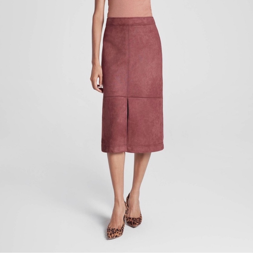 NWT A New Day Burgundy Faux Suede Midi Skirt - Size Medium